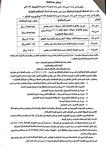 إعلان مناقصة رقم (1)